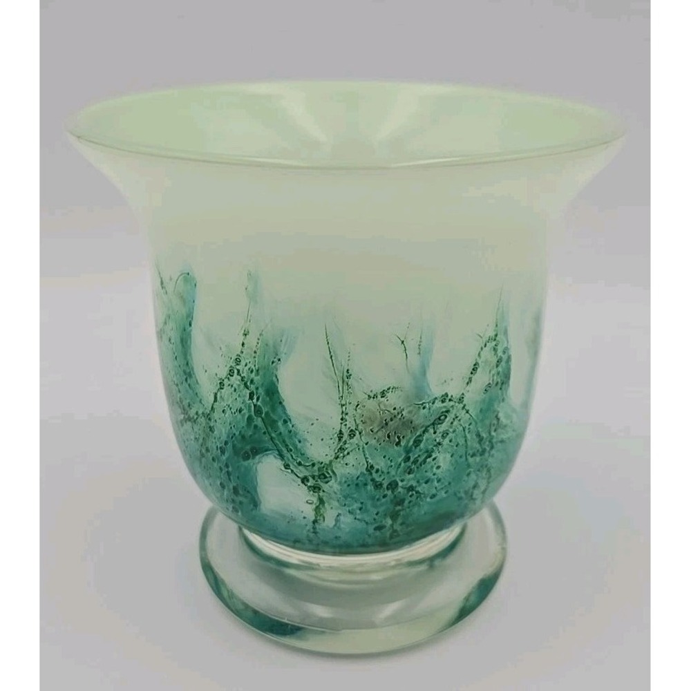 AMICI Vase Blue with Sea Foam Bubbles Hand Blown Art Glass Vase Italy